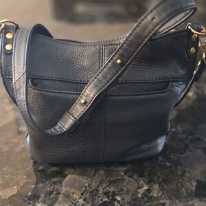 HOBO Black Leather Shoulder Bag with Gold Accents